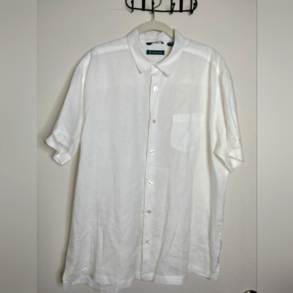 Cubavera (Size L) Men's White 100% Linen Button Down Front Short Sleeve Shirt
